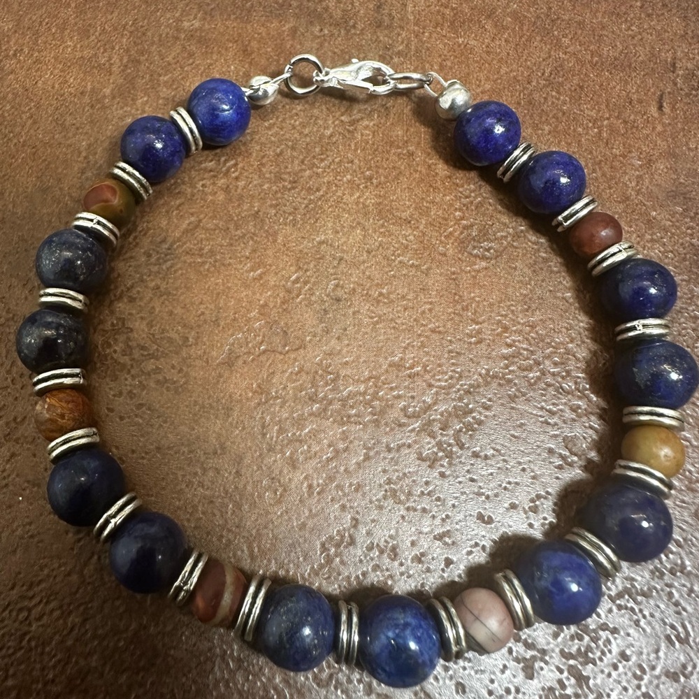 Handmade Lapis Lazuli Beaded Bracelet.